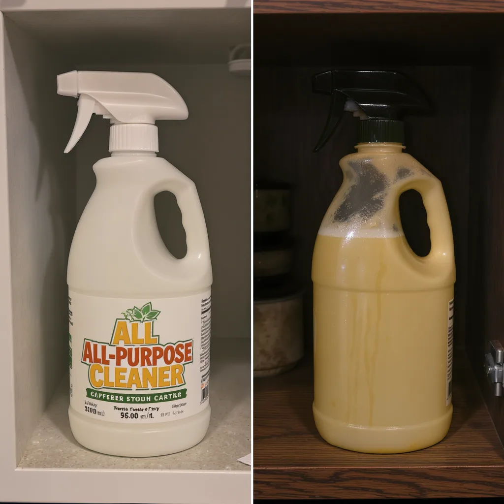 Side-by-side Comparison Of A New Vibrant Cleaner Bottle And An