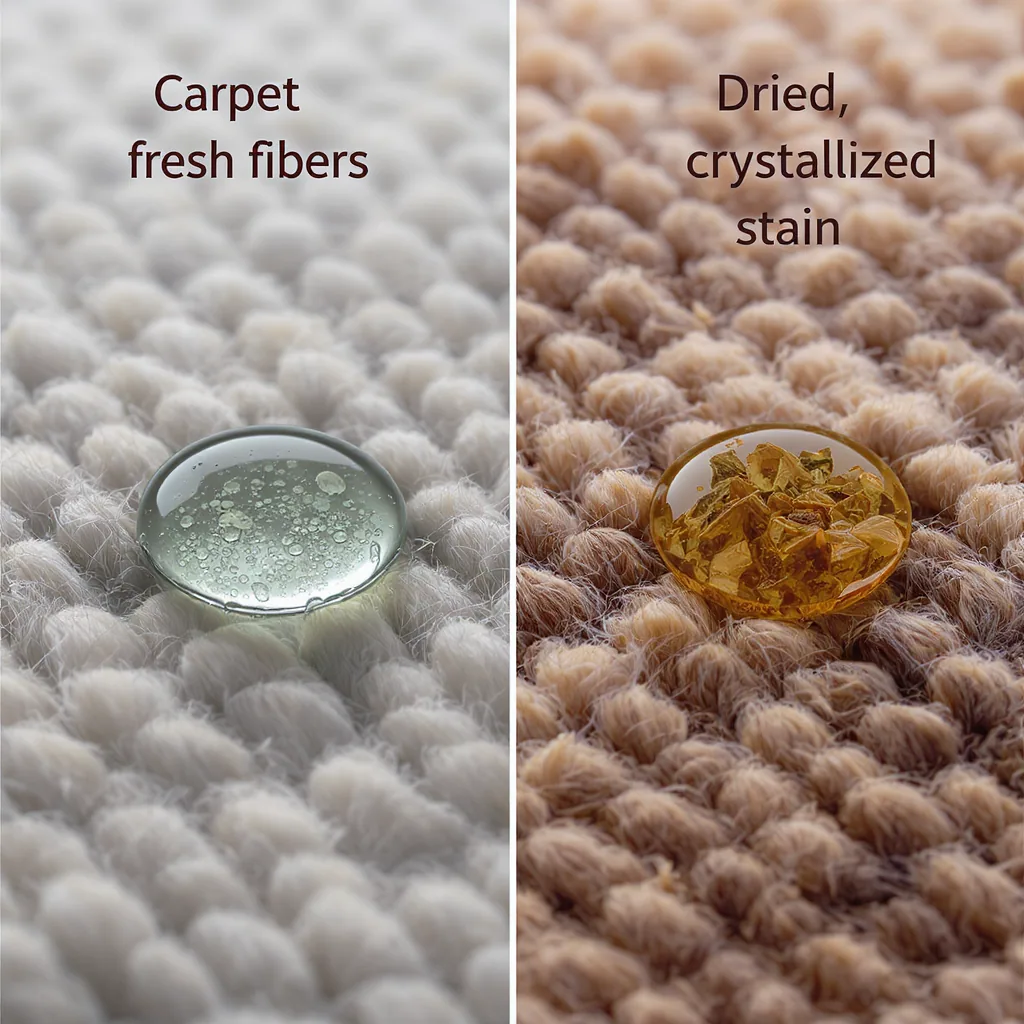 Side-by-side Comparison Of Carpet Fibers With A Fresh Droplet And