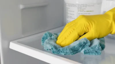 A detailed checklist for cleaning refrigerator shelves, highlighting commonly missed spots like door seals and drip pans.