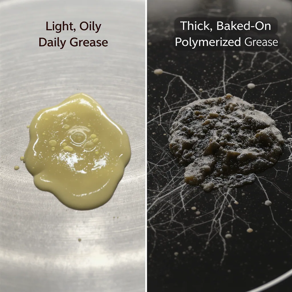 Close-up Showing The Difference Between Light Oily Grease And Thick