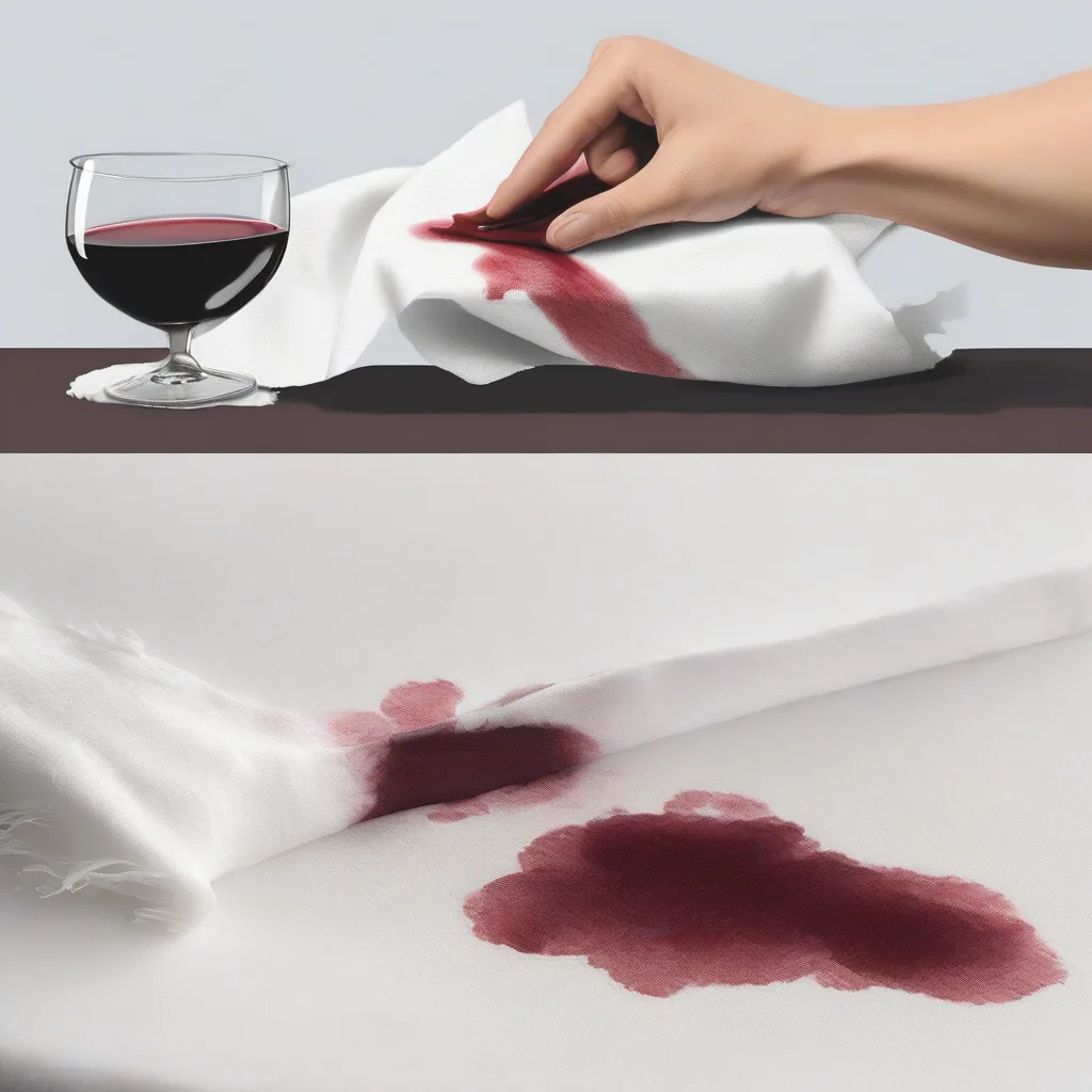 Illustration Comparing Rubbing A Wine Stain Versus Blotting It