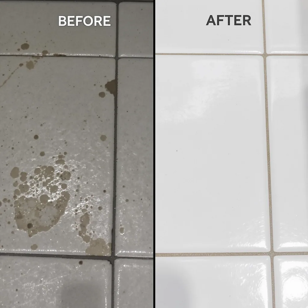 Side-by-side Comparison Of Damaged Mildewed Grout And Clean Sealed White