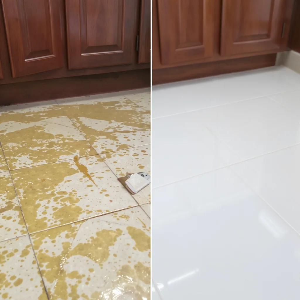 Side-by-side Comparison Of A Sticky Streaky Floor And Clean Shiny