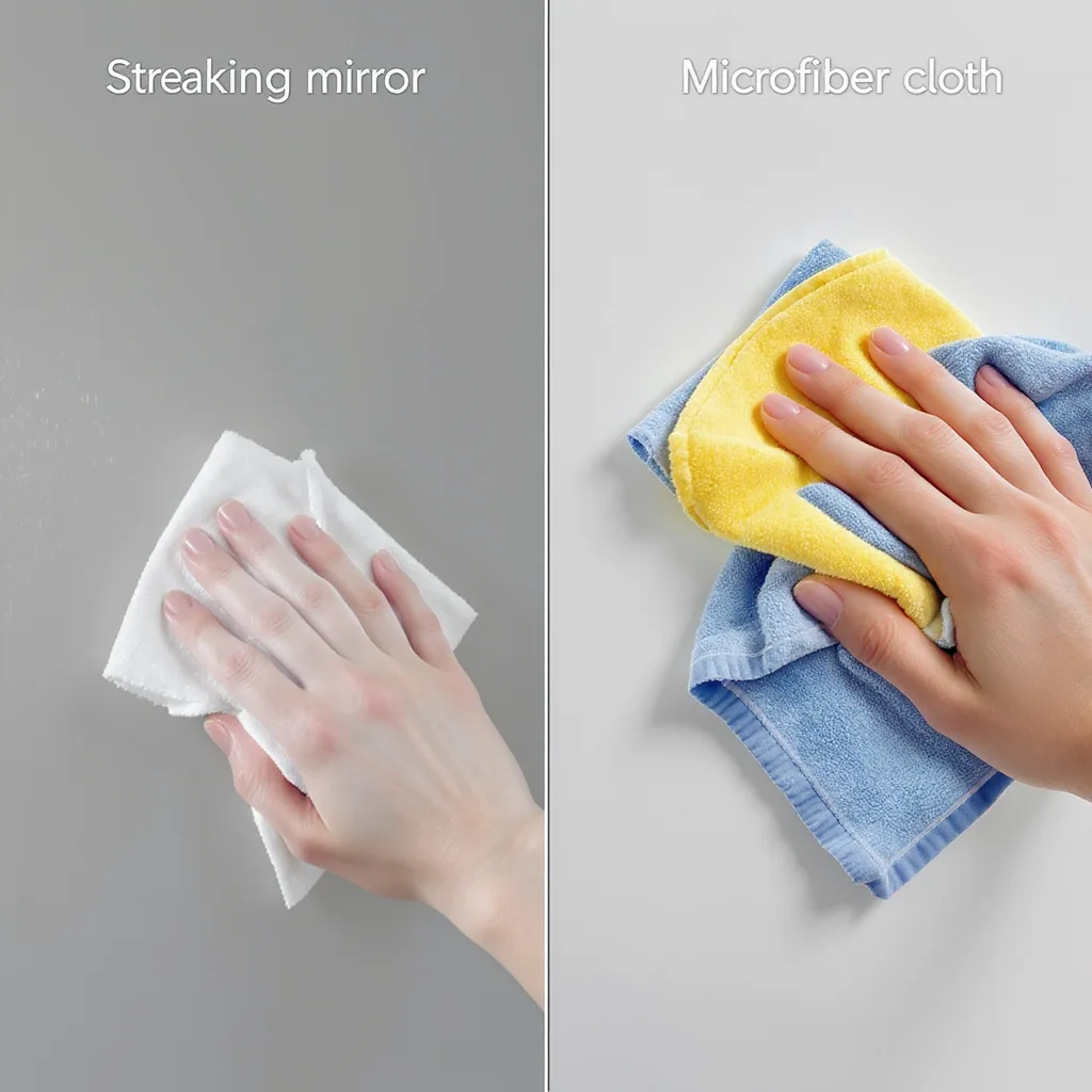 Side-by-side Comparison Of A Streaky Mirror Cleaned With Paper Towels